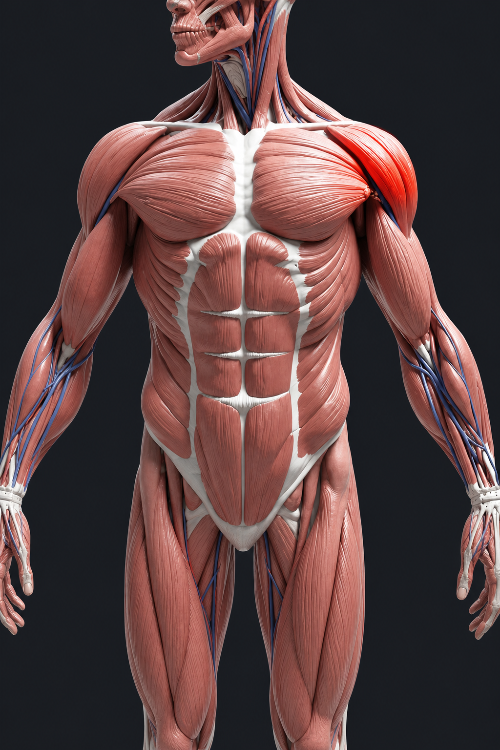 Anterior muscular system with highlighted left shoulder